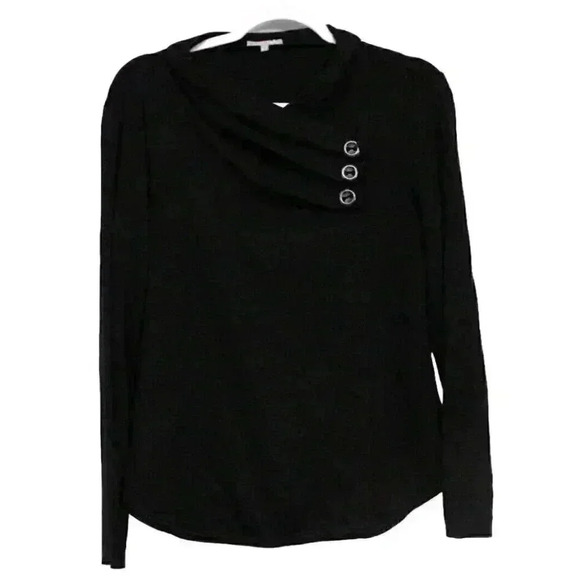 Habitat Clothes to Live In Sweater Size Medium Black Cowl Neck Stretch Buttons - Picture 1 of 12
